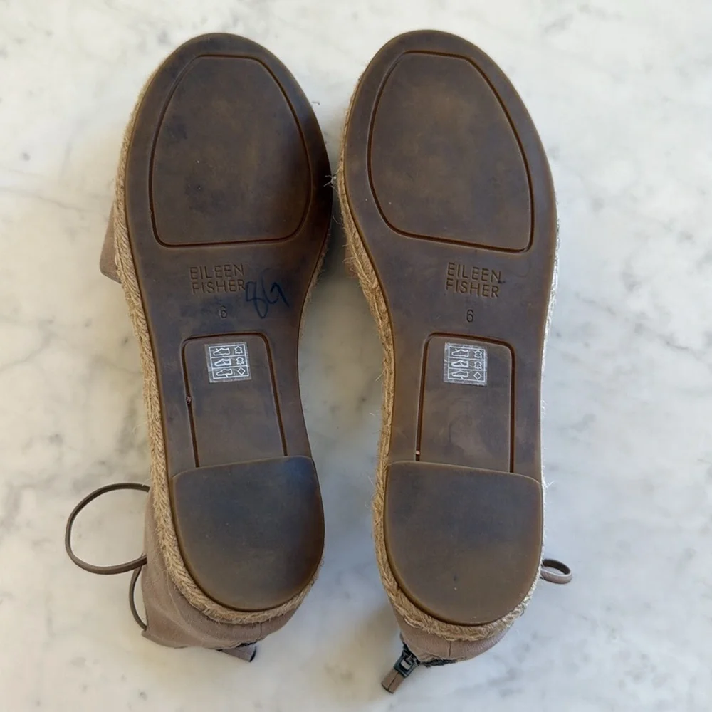 Eileen Fisher Women’s 6 Tan Suede Lace Up Espadrille Flats Jute